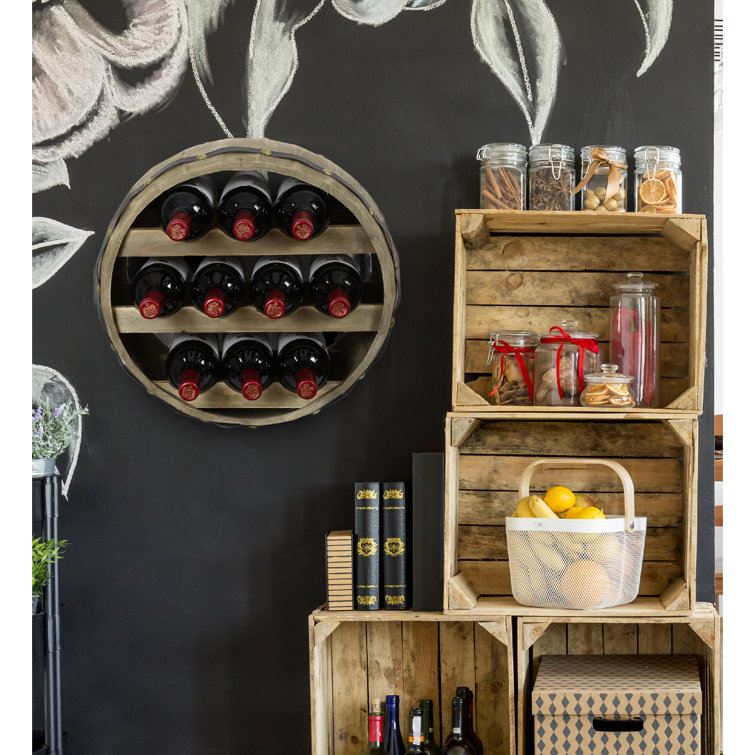Millwood Pines Barrell Wine Rack Natural Wood Industrial Wall